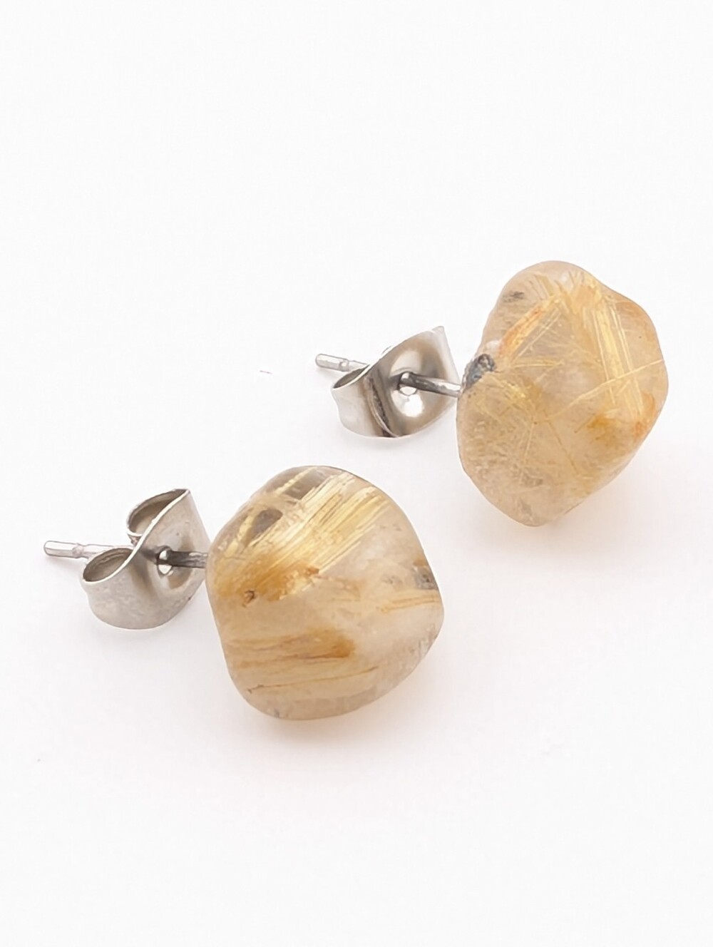 NWT Natural Golden Rutilated Quartz Crystal Raw Gemstone Stud Earrings